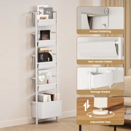 Wall Mounted Kids Bookshelf with Storage Bins 5-Tier Front Facing Ladder Book Ledge White Floating Shelf Space Saving Organizercolor: White, capacity: >501ml, size: 41*24*164mm