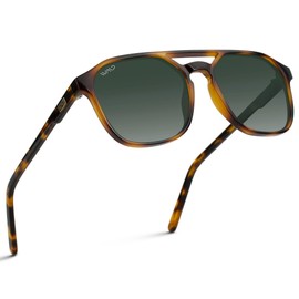 WearMe Pro Polarized Double-Bridge Large Rectangular Men's Sunglasses (Tortoise/Smoke Green Lens)