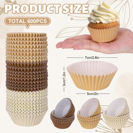 Whaline 600Pcs Brown Neutral Cupcake Liners Fall Color Brown Gradient Color Baking Cups Neutrals Cupcake Wrappers Muffin Liners for Baby Shower Bridal Shower Wedding Birthday Party Supplies