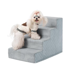 Vfrog Dog Stairs for Small Dogs,17.5" H,4-Step Dog Steps for Bed and Couch with High Density Foam,Non-Slip Pet Steps for Doggy and Cat,Pet Stairs with a Washable Cover,Grey