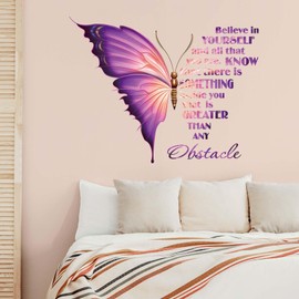 Heloner Inspirational quotes Wall Stickers Decal, Butterfly Wall Decals Peel and Stick, Motivational Wall Art Decals for Bedroom Living Room Bathroom Office Wall Decor