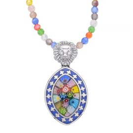 SHOP LC DELIVERING JOY Glass Multi Color Glass Stainless Steel Beaded Pendant Beaded Necklace for Women Jewelry Birthday Gifts for Women Size 20" Birthday Gifts