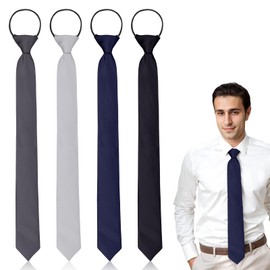 Pack of 4 Ties for Men, Tie Pre-Tied Safety Ties with Zip, Tie Black Grey Silver Grey Navy Blue Wedding Tie Sympathy Tie, black