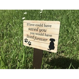 Dog Memorial Plaque with Ground Stake, Garden Grave Marker - Perfect pet Tribute with a Choice of Remembrance Poems. Waterproof and Hardwearing. Shipped Globally. (Lived Forever)