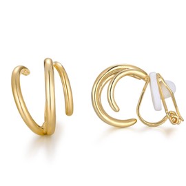 HAISWET Twisted Art Deco Hoop Small Stud Clip On Earrings For Women Teens Gold Tone