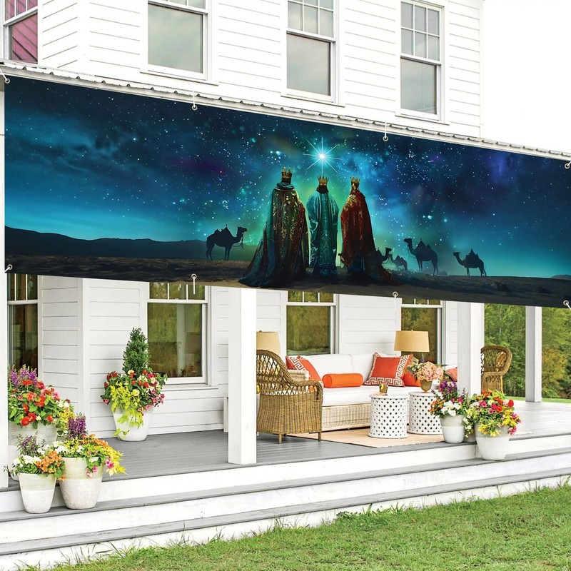 Three Wise Men Banner 118 x 35 Inches, Nativity Starry