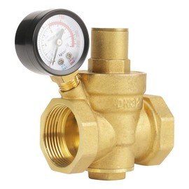 DN32 Pressure Reducers, 1-1/4inch Brass Valve with Pressure Limiter 1-1/4'' Adjustable - RV Pressure Regulator Thread with Meter 1.6MPa