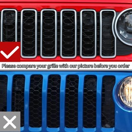 JeCar Mesh Grille Inserts/Headlight Trim Covers Front Light Bezels Decoration Kit Compatible with Jeep Wrangler 2024 JL JLU & Gladiator JT 2024, Red