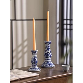 Blue and White Porcelain Ceramic House Candle Holder Chinese Traditonal Style Simple Home Candlestick Decoration Incense Stick (m)
