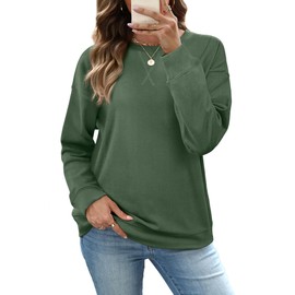 RUMIA Womens Casual Long Sleeve Crewneck Sweatshirt Loose Fit Solid Basic Pullover Tunic T Shirts Tops Sweatshirts for Women 2025 Green Large