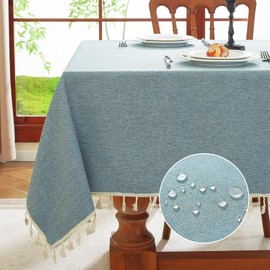 meioro Rectangular Tablecloth, Water-Resistant with Lotus Effect, Tassel Tablecloth Polyester Table Cover, Waterproof Tablecloths, Table Protector for Kitchen, Dining Room, Banquet Decoration (Blue,