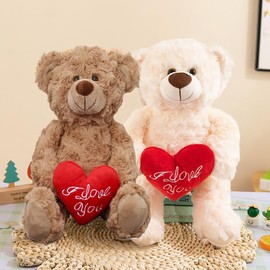 Wgxzyq Teddy Bear Stuffed Animal with Rose, Soft Cuddly Stuffed Plush Bear, Gifts for Kids Baby Toddlers on Baby Shower, Valentine's Day (Brown with Love)