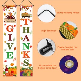Thanksgiving Front Porch Banner - GIVE THANKS Banner Porch Door Sign Autumn Fall Decor - Decorations Autumn Pumpkin Maple Leaf Porch Sign for Fall Party Home Yard Indoor Outdoor Wall Docor 71"x12"
