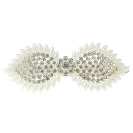 Sparkly Womens Girls Crystal Rhinestone Diamante Wedding Bridal Party Evening Ponytail Fine Hair Accessories Occasion Barrette Hairpin Grip French Metal Spring Clip Silver Tone Faux Pearl Bow Wings