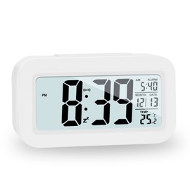 JOPHEK LCD Digital Alarm Clock, Travel Alarm Clock with Temperature Snooze Function, Light Control, Intelligent Alarm Clock for Bedroom, Home, Office