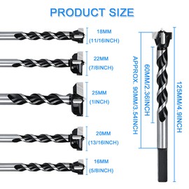 JONMON Forstner Drill Bits - 5Pcs Carbide Wood Hinge Hole Cutter, 16-25mm Woodworking Slabs Flat Wing Hole Drilling Tools with 1/4 Inch Hex Shank