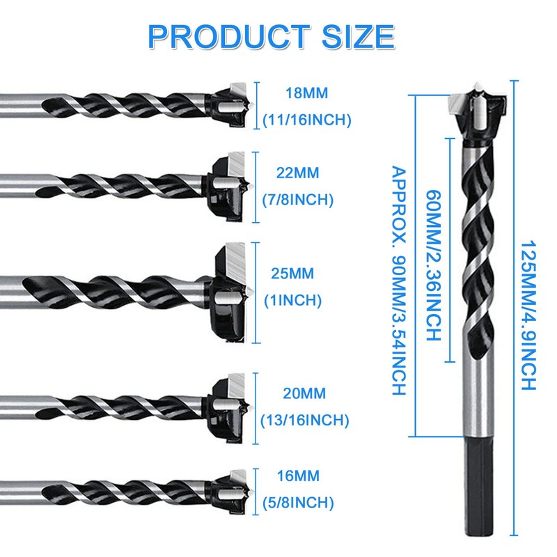 JONMON Forstner Drill Bits - 5Pcs Carbide Wood Hinge Hole