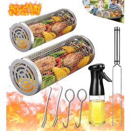 Rolling Grilling Basket Veggies Grill Accessories Bbq Net Tube Tools Set Barbecue Cage Outdoor Flat Top Pellet Electric Camping Cooking Picnic Gear Must Haves Essentials Gadgets Basket for Vegetable