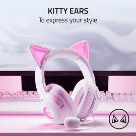 Razer Kraken Kitty V2 USB Wired RGB Headset: Chroma RGB Kitty Ears - Stream Reactive Lighting - HyperClear Cardioid Mic - 40 mm Drivers - 7.1 Surround Sound - Comfortable Ear Cushions - White