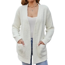 Snuggle Sac Cardigan Sweaters for Women with Pocket Trendy Casual Long Sleeve Tops Open Front Fall Winter Coats (Small, Cream)