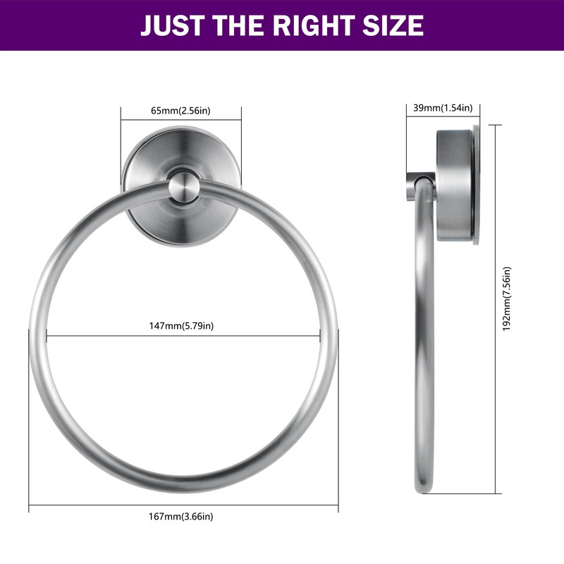 JOMOLA Stainless Steel Suction Cup Towel Ring Holder for Bathroom