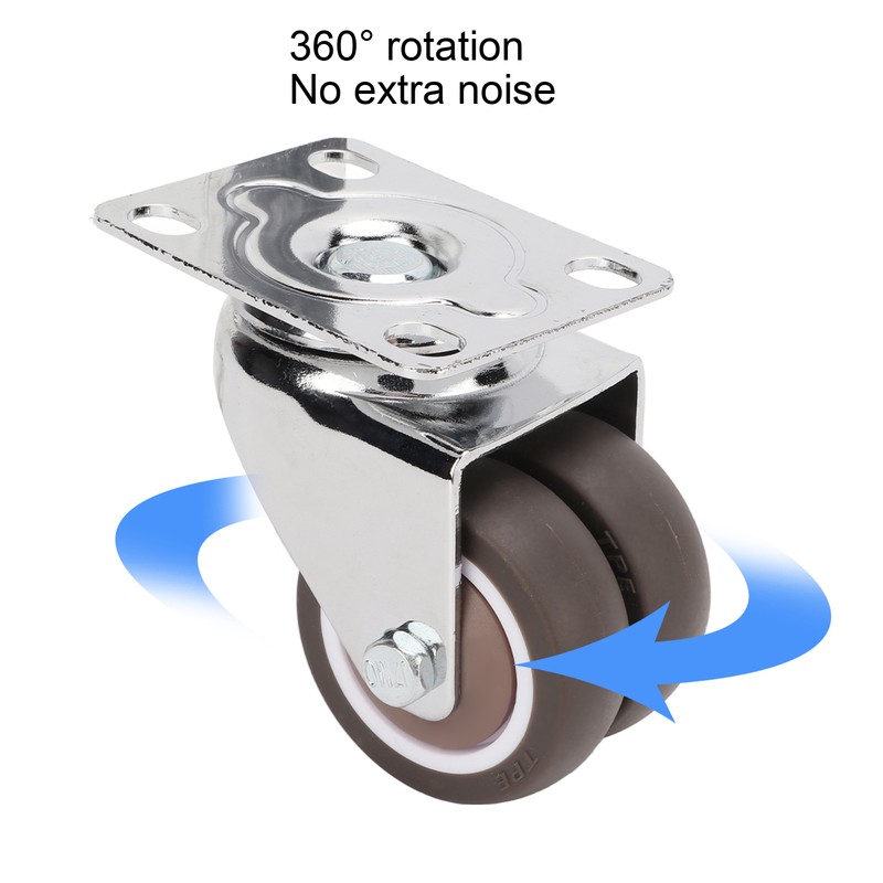 2pcs Caster Wheels Silent 360° Rotation Brake Free TPR Soft
