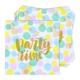 Servietten 100 Stück mit Aufdruck - Party Time - Tischdeko Papierservietten mit Spruch - Papier Tuch 3-lagig mit Text bedruckt für Geburtstag Taufe Jubiläum Feiern