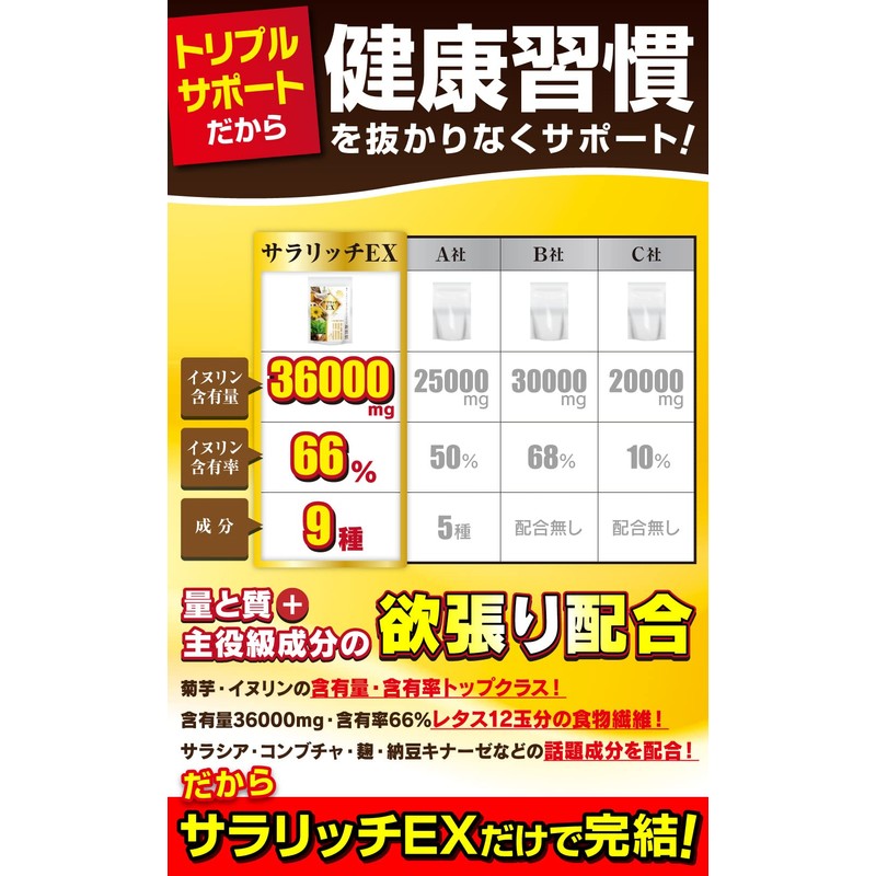菊芋 イヌリン サラシア コンブチャの新習慣 麹 サラリッチEX イヌリン 36000mg 厳選9種配合 180粒