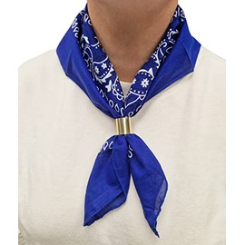 Komonee Tie Neck Ring Loop Clasp Gold Colour With Blue Paisley Bandana Head Scarf Headbands Handkerchief Cowboy Cotton Bib Party Face For Mens Womens Unisex