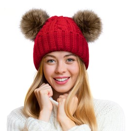 Red Beanie with Pom Beanie Women Winter Hats Knit Hats for Women Pom Pom Knitted Hat Winter Pom Pom Hat Womens Winter Hats with Pom Pom Red Winter Hats for Women