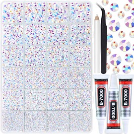 Briskbloom 25000PCS White AB Jelly Resin Rhinestones, Mixed 2MM 3MM 4MM 5MM 6MM Flatback Rhinestone for Crafts Tumblers Bags Graduation Cap Celebration Makeup Bling Decoration with B7000 Glue