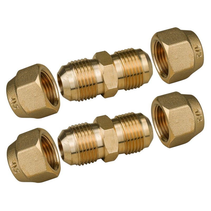2 Pieces Air Conditioning Copper Pipe Extension Connectors Brass Flare