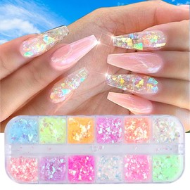 Yivaiks Holographic Nail Glitter Flakes, Glitter Nail Art, Plastic, Modern, Nail Glitter