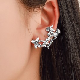 Flower Ear Cuff Earrings Women Clip Earrings Women Silver Ear Cuffs No Piercing Vintage Cartilage Earring Retro Flower Earrings Jewelry Gift