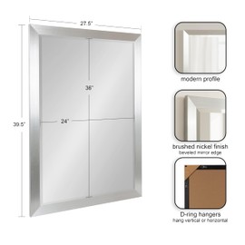 Kate and Laurel Cressna Traditional Framed Rectangle Bathroom Vanity Mirror, 28 x 40, Brushed Nickel, Classic Rectangular Bathroom Mirror for Over Sink or for Use as Entryway or Living Room Decor