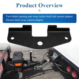 Two-Sided Opening Anti Sway Trailer Hitch Ball Mount Adapter, Friction Hitch Sway Control Adapter Double Hole, Compatible with Class III and Class IV 2 Inch Square Ball Mounts, for Camper, Trailer, RV