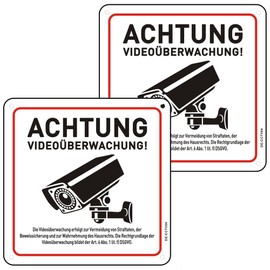 CHINYROZA Achtung Videoberwachung Schild mit DSGVO Hinweis, 1515cm Videoberwachung Schild Aluminium Reflektierend mit Selbstklebend Schild Kameraberwachung Metall 2St