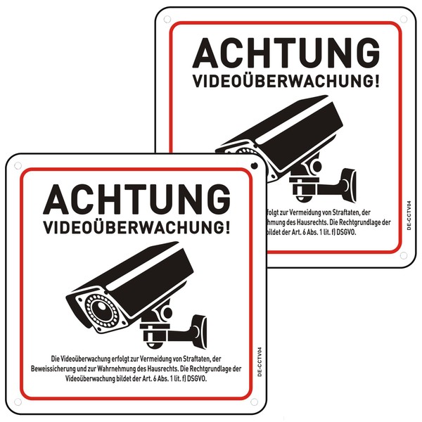 CHINYROZA Achtung Videoberwachung Schild mit DSGVO Hinweis, 1515cm Videoberwachung Schild