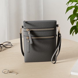 Solene Women's Faux Leather Organizer Multi Zipper Pockets Handbag With Detachable Wristlet Crossbody Bag-WU002(Black)