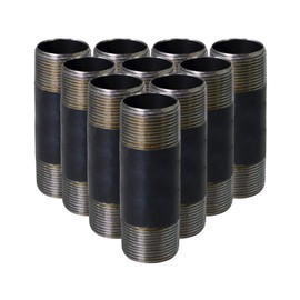 SupplyGiant 3/4 x 5.5 Inch Black Steel Pipe (10-Pack), Heavy Duty Industrial Malleable Iron Pipes, Pre Cut Threaded Nipple Great For All DIY Furniture And Black Pipe Shelving