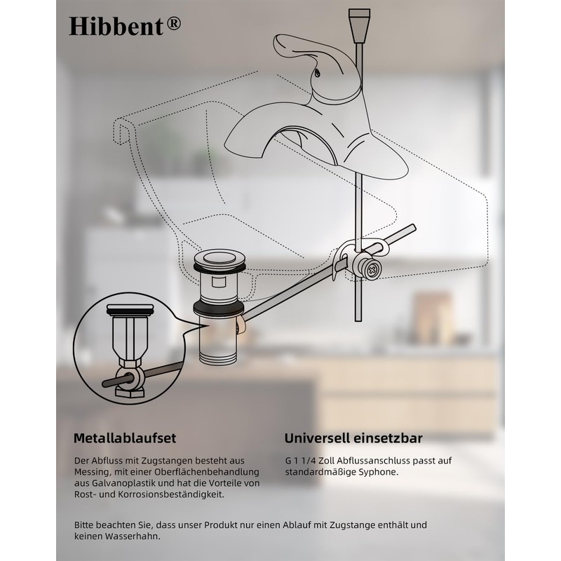 Hibbent Pull Rod Drain Fitting with Overflow Sink Drain Valve