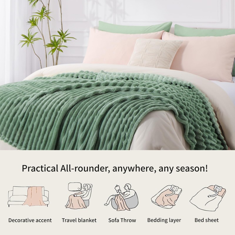 RUIKASI Soft Fleece Blanket Green Throws - Fluffy Warm Throw