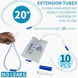 VWJ 10 Pack 20 Inch Leg Bag Extension Tubing – Flexible, Latex-Free Drainage Hose with Connector – Universal Fit for Urine Collection Bags, Leg Bags, and Drain Bags