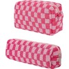 2Pcs Checkered Makeup Bag Knitted Cosmetic Bag,Large Capacity Makeup Bag