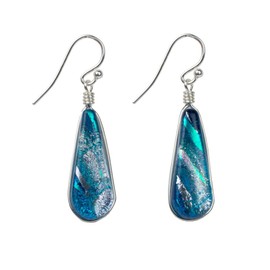 Sunburst Falls Earrings RZ13 Sea Blue Nickel Free Dichroic Glass Dangle Earrings by Nickel Smart