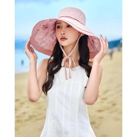 HUAMULAN Wide Brim Women Summer Sun Floppy Hat Ponytail Beach Bucket Fishing Hats Reversible Packable Outdoor UV Protection Pink
