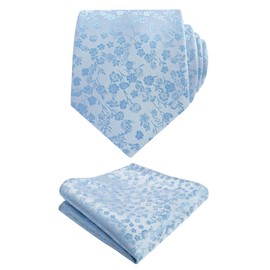 Alizeal Mens 3.15inches Light Color Rustic Tie with Flower Printed Handkerchief, Haze Blue