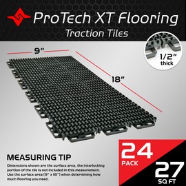 Caliber ProTech XT Garage Flooring and Trailer Deck Traction Tiles, 9” x 18” Interlocking Tiles, Grey, 24-Pack