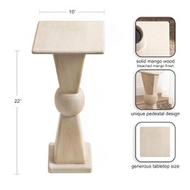 Kate and Laurel Gaeta Modern Square Pedestal Drink Table, 10 x 10 x 22, Bleached Wood, Coastal Mango Wood Mini Table for Use as Small Bedroom Nightstand or Indoor Plant Stand
