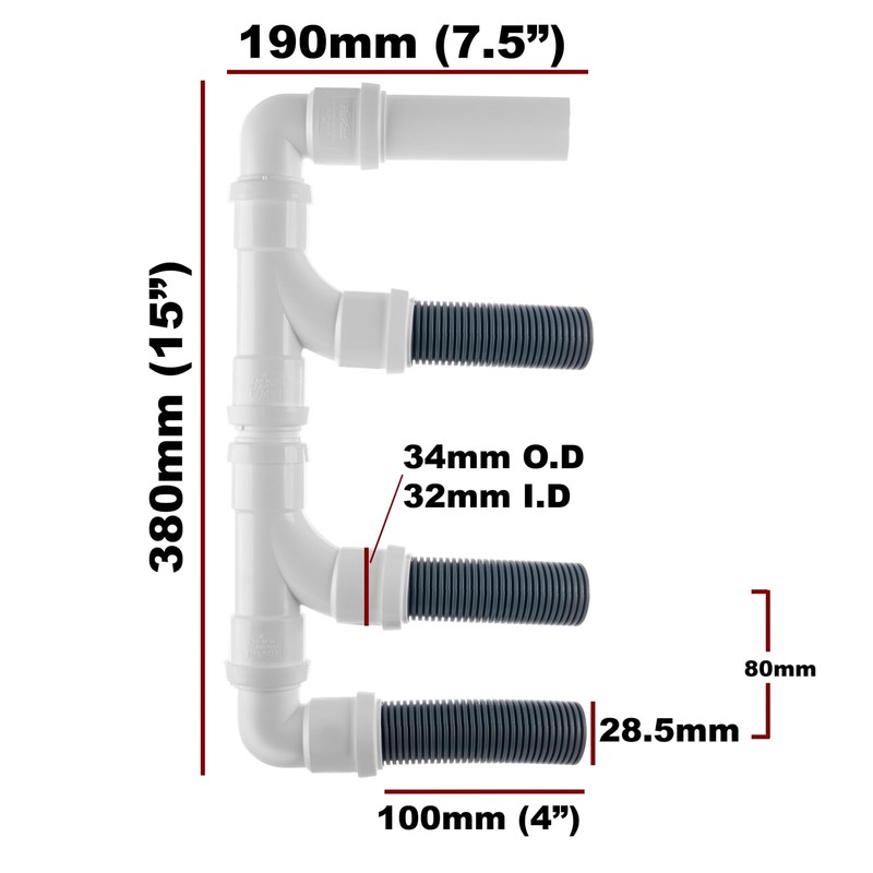 BITS4REASONS New Model Caravan (3 Outlet) Waste Water Outlet Pipe